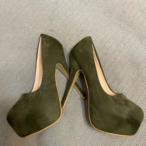 Dark green faux-suede heels